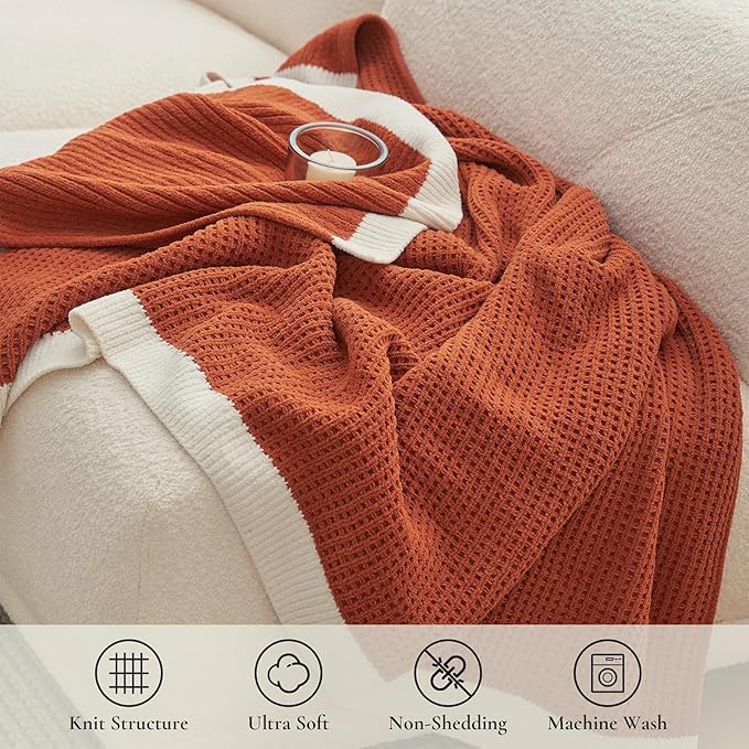 Amélie Home Chenille Throw Blanket, Soft Cozy Waffle Throw for Couch & Sofa, Warm Yet Lightweight, Breathable All-Season Throws for Women Men, Housewarming, Birthdays, 50"x60", Orange