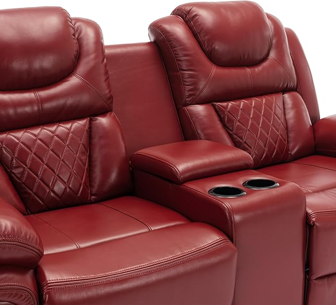 ERYE 73-Inch Oversized Manual Reclining Sofa with LED Strip and Cupholders for Living Room Home Theater, Multifunctional Faux Leather Loveseat Manual Recliner Couches | Storage Console