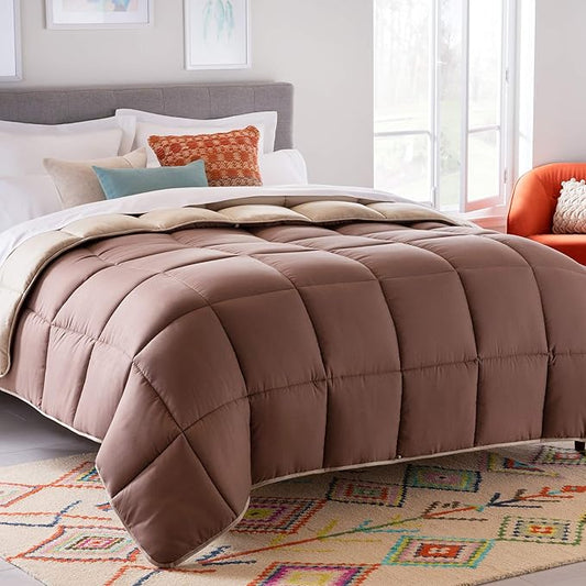 Linenspa Reversible Down Alternative Comforter and Duvet Insert, for King Size Bed – All-Season Comforter with Box Stitch and 8 Duvet Loops – Bedding for Kids, Teens, and Adults – Sand / Mocha
