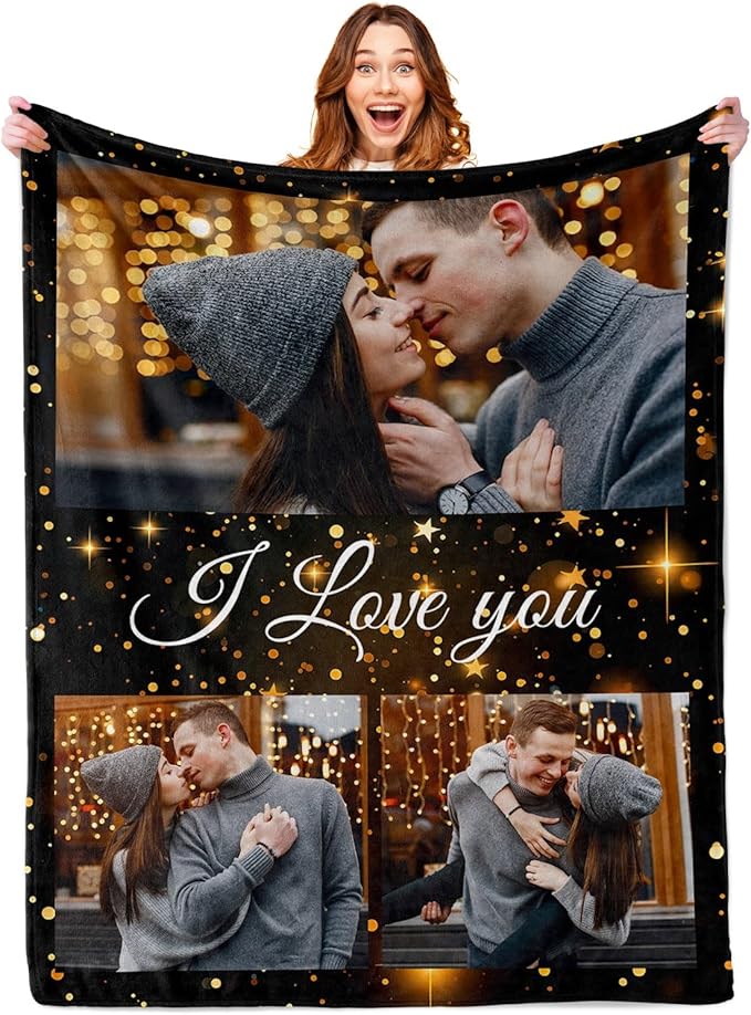 ROMANDY Ships Next Day Custom Blanket with Picture Customized Banket Personalized Throw Blankets Customizable Photo Blankets Customize Gifts for Mom Dad Girlfriend Boyfriend Wife Husband Her Him