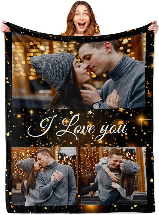 ROMANDY Ships Next Day Custom Blanket with Picture Customized Banket Personalized Throw Blankets Customizable Photo Blankets Customize Gifts for Mom Dad Girlfriend Boyfriend Wife Husband Her Him