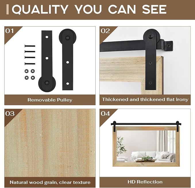 COGOOD Farmhouse Barn Door Mirror - 41 x 26 Rustic Wood Framed Wall Mirror for Bathroom, Living Room, Entryway Wall Decor (Burlywood) - Image 5