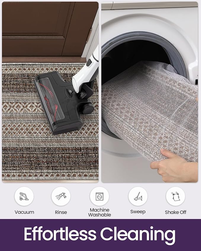 DEXI Dirt Trapper Door Mat, 48x72 Washable Doormat, Dirt Resistant and Absorbent, Easy Clean Low-Profile Floor Rugs for Entryway, Front Door, and Inside Entrance, Striped Brown - Image 8