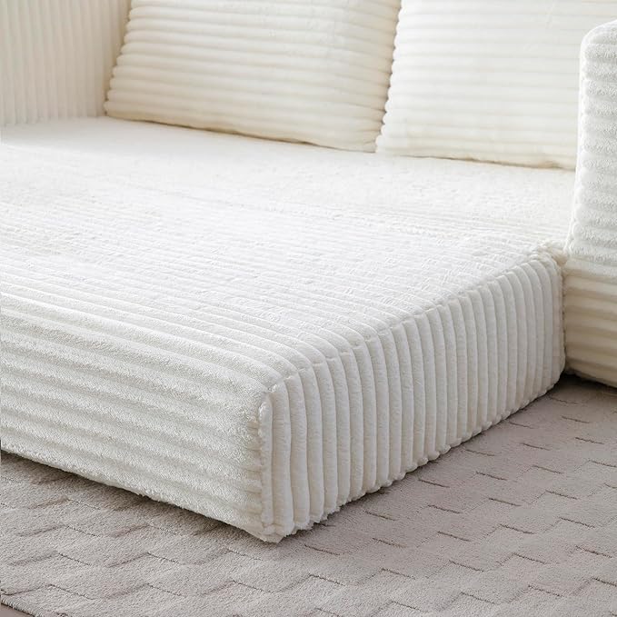 73" Convertible Sofa Bed, 2 in 1 Corduroy Folding Couch with Pillows, No Assembly Boneless Compression Sofa in Box, Loveseat with Side Storage Pocket for Apartment, Living Room, Beige