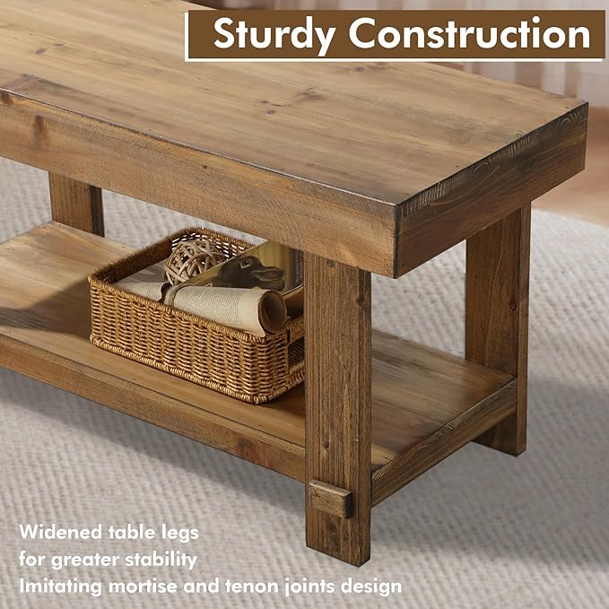 HOKYHOKY Solid Wood Entryway Bench - 42.6" Farmhouse Long Storage Benches, Narrow Bench Seat for Indoor, Entryway, Dining Room, Living Room, Bedroom and Hallway, Rustic Natural - Image 5
