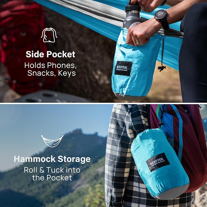 Kootek Camping Hammock, Portable Hammocks with Tree Straps & Attached Carry Bag, Camping Essentials Gear, Perfect for Outside Indoor Hiking Beach Backpack Travel - Image 4