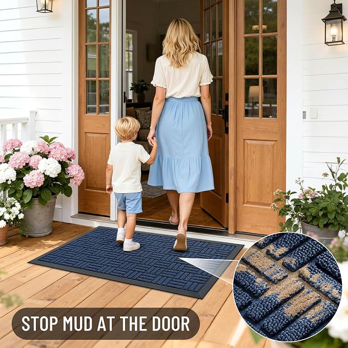 OLANLY Front Door Mat Outside Entrance 71x47, Absorbent, Heavy Duty Sturdy Natural Rubber Doormat Indoor Outdoor, Non-Slip, Stain and Fade Resistant, Low Profile Floor Mat for Entryway, Navy Blue - Image 7