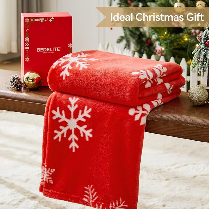 BEDELITE Christmas Throw Blanket?€? Cozy Holiday Blanket with Red Snowflake Design, Soft Lightweight Fleece Christmas Blanket for Couch & Bed, Festive Home D??cor & Gift, 50"x60"