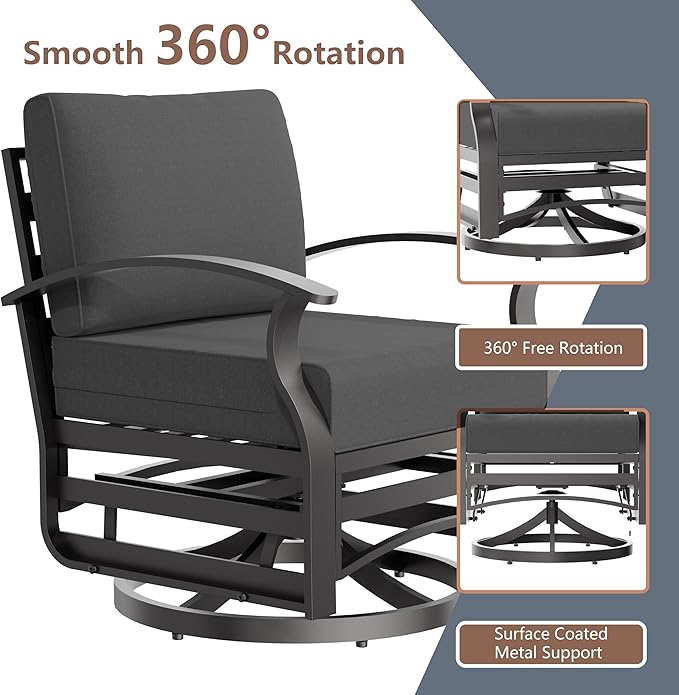 Aluminum Outdoor Patio Furniture Set,5 Pieces 5 Seats Metal Patio Sectional Furniture Set,Patio Conversation Sets with 45" Propane Fire Pit Table,Swivel Rocking Chairs Set,Black