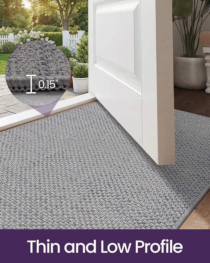 DEXI Ultra Thin Door Mat Indoor Entrance 48x72, Non Slip Rubber Backed Entryway Mats Dirt Trapper, Low Profile Front Doormat for Inside Entry, Patio, Porch, Grey - Image 3
