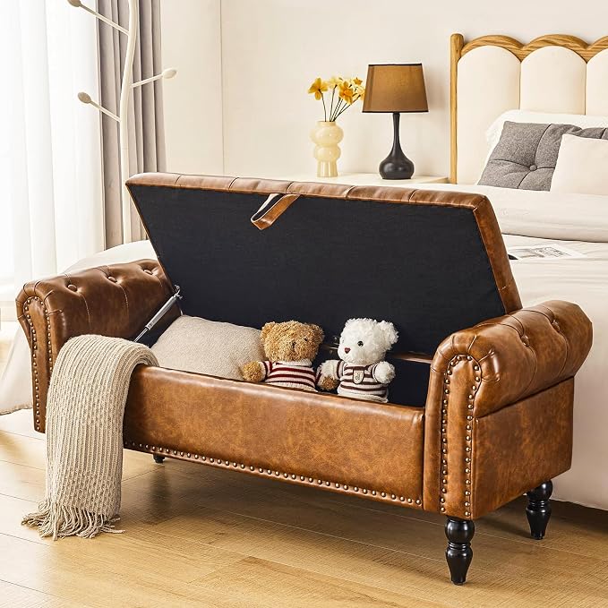 Furnimart Storage Bedroom Bench for End of Bed, Faux Leather Upholstered Storage Ottoman with Rolled Arms for Bedroom,Living Room, Entryway, 2.5Cubic Feet by FurnimartFurniture