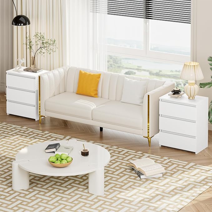 FOTOSOK White Nightstand with 3 Drawers, White Bedside Table Night Stand for Bedroom with Cut-Out Handle, Sofa Side Table 3 Drawer Nightstand for Bedroom, 17.7W*15D*21.7H - Image 5