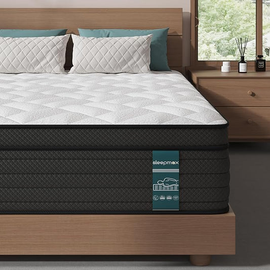 Sleepmax Firm Queen Mattress 10 Inch - Hybrid Mattress Enhanced Pressure Relief - Luxury Cooling Bed in a Box for Back & Side Sleepers