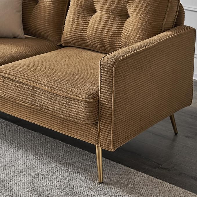 VINGLI 56" Modern Khaki Loveseat,Small Corduroy Sofa Couch Deep Seat for Living Room,2-Seater Loveseat Sofa for Bedroom,Apartment,Office,Dorm,Small Space