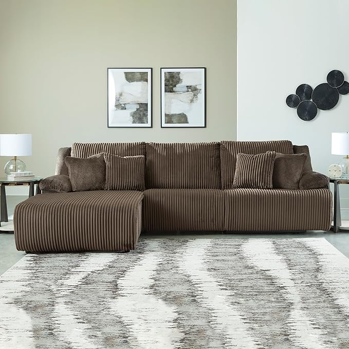 Signature Design by Ashley Top Tier Casual Manual Reclining Left-Arm Facing 3-Piece Sofa Chaise Sectional with 4 Accent Pillows, Dark Brown