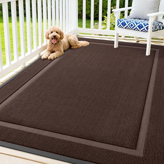 OLANLY Front Door Mat Indoor Outdoor Entrance, Waterproof All-Season, All-Weather Doormat, Sturdy Natural Rubber, Fade Resistant, Low Profile, Easy Clean Patio Porch Entryway Mat, 71x47, Dark Brown by OLANLY