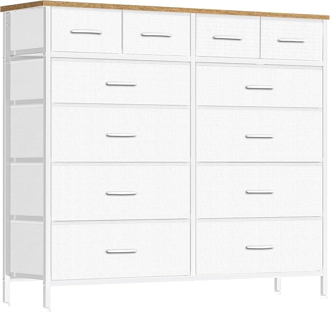 VASICAR Compact 12 Drawers Dresser for Bedroom, Fabric Storage Tower, Chest of Drawers with Retro Wood Top for Closet, Nursery, Living Room by VASICAR