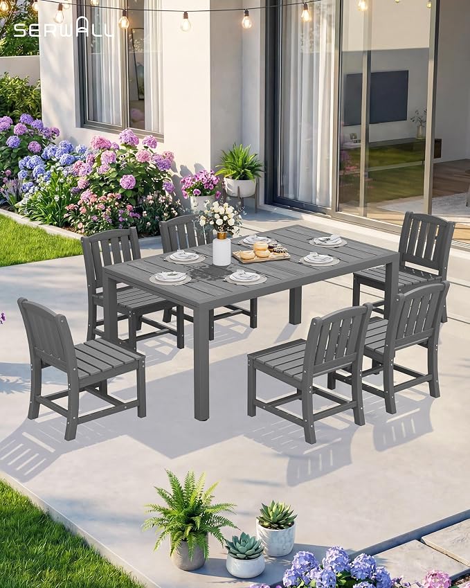 SERWALL Outdoor Dining Chairs Set of 2, All-Weather HDPE Patio Armless Chairs Suitable Outdoor Dining Table, Grey - Image 3