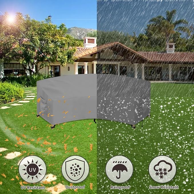 PureFit Outdoor Sectional Sofa Cover Waterproof Curved Patio Furniture Covers for Deck, Lawn and Backyard, 90Lx34Dx32Hx46FL, Grey - Image 6