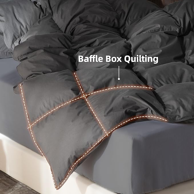 Goose Feather Down Fiber Comforter Full Size,100% Organic Cotton Duvet Insert,All-Season Luxury Duvet Insert with Baffle Box Design, 750+Fill Power Hotel Collection Bedding Comforter