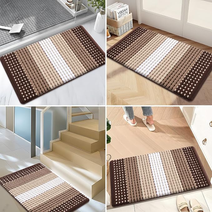 Kitinjoy Indoor Outdoor Door Mat, 36x24 Non-Slip Absorbent Dirt Trapper, Low-Profile Washable Inside Entrance Front Floor Mat, Sturdy Soft Entry Dotted Ombre Doormats for Entryway, Brown - Image 6