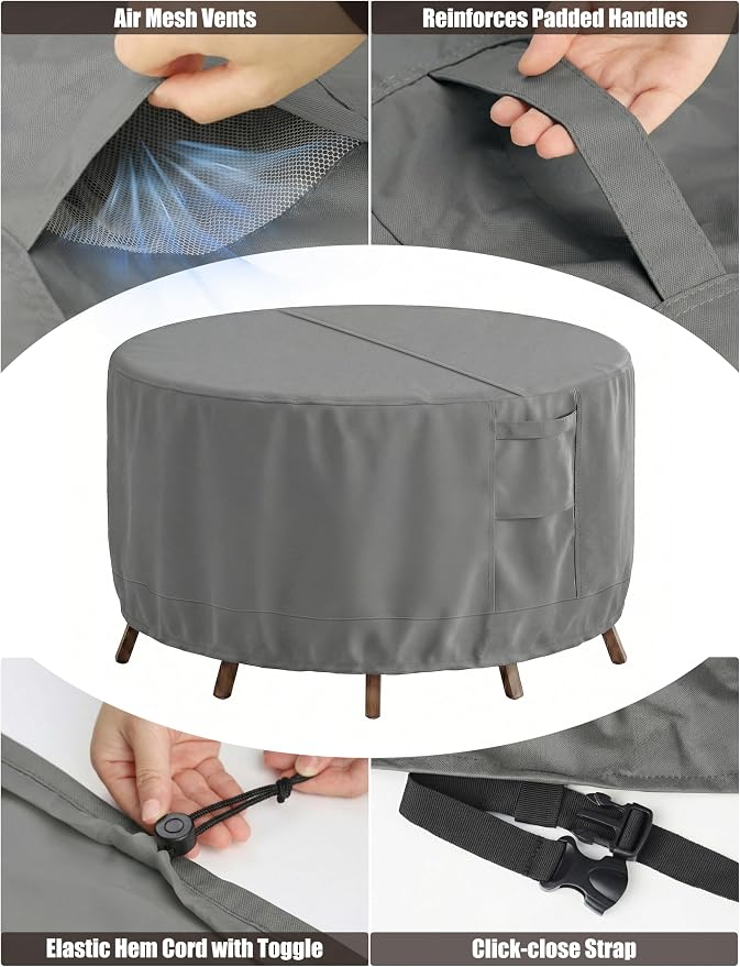 Patio Furniture Covers Waterproof, Outdoor Furniture Covers Waterproof Windproof with Padded Handles, Heavy Duty 600D Oxford Outdoor Table Chair Set Cover - Image 4