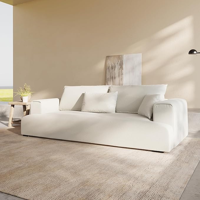 Acanva Modern Minimalist Sofa with Extra Deep Seats for Living Room, Bedroom and Lounge, Wool-Like T-Shape Couch