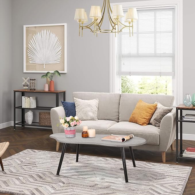 Farmhouse Coffee Table Rustic Grey Cloud Shape Coffee Tables for Small Spaces Unique Irregular Center Table with Wood Frame Decorative Furniture for Living Room, Office