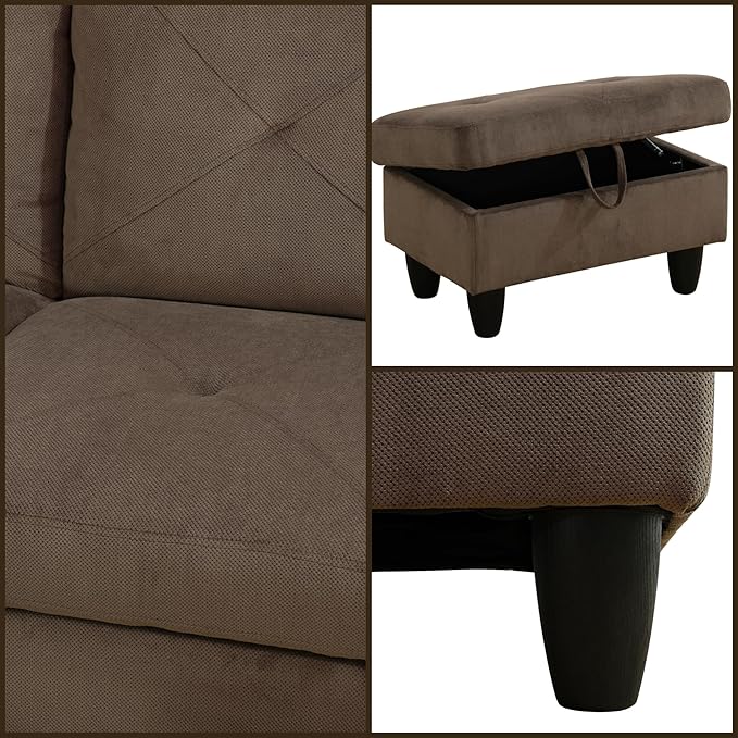 FONTOI L Shaped Sectional Couches, Modern Modular Sectional Sofa for Living Room Bedroom Furniture, Comfy 4 Seat Couch with Ottoman Storage & Chaise, Brown