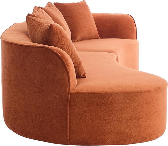 Christopher Knight Home Braebt 126" Modular Sofa with 4 Throw Pillows, Curved 5-Seater Large Sofa Couches, Comfy Upholstered Sectional Cloud Couch for Living Room, No Assembly Required, Dark Orange
