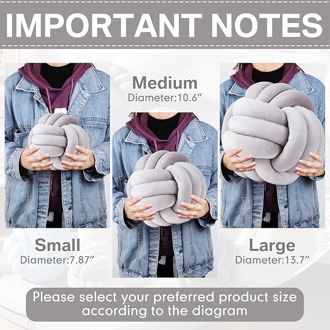 Namalu 2 Pieces Knot Ball Pillows Round Plush Aesthetic Cushion Pillows Soft Stress Relieving Cute Decorative Knotted Pillows for Kids Bed Sofa Bedroom Decor (Gray, 7.87 Inches)