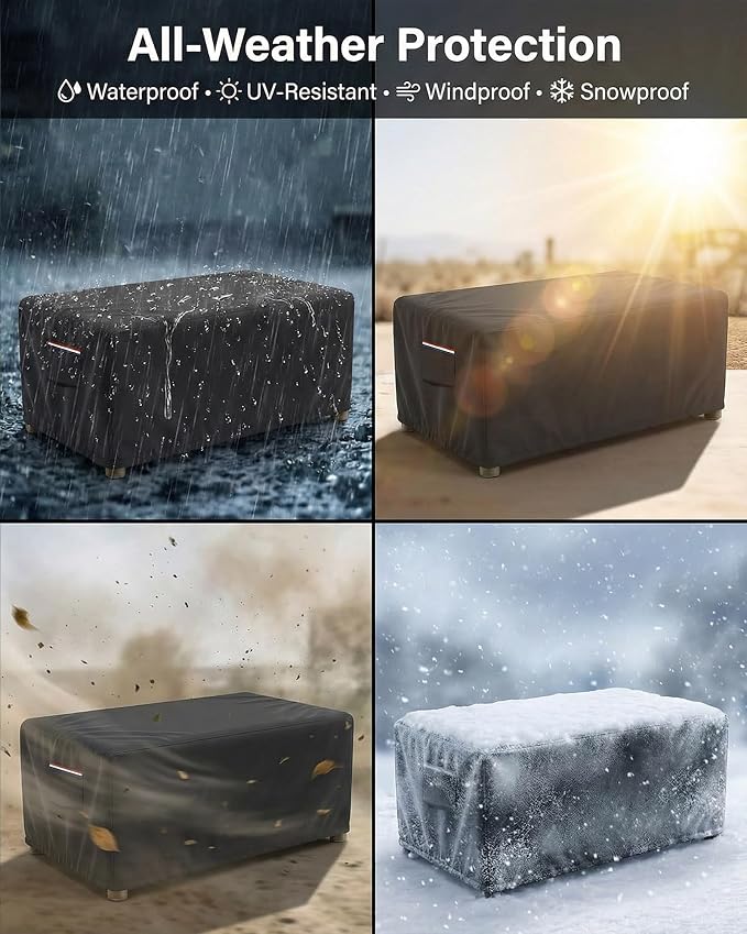 Waterproof Rectangular Patio Coffee Table Cover, 600D Heavy Duty Outdoor Furniture Protection Weather UV Resistant for Patio Furniture Protective Garden Table Cover 42 x 26 x 16 inches,Black - Image 8