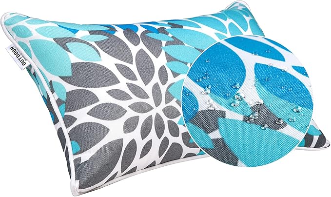 JMGBird Water-Resistant Outdoor Pillows Set of 2, 12x20 inch Durable Sky Blue Mandala Pattern Throw Pillows with Inserts for Patio Furniture