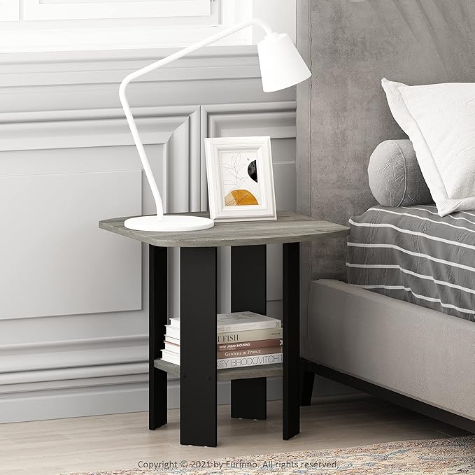 Furinno Coffee Table and End Table Set, French Oak Grey/Black