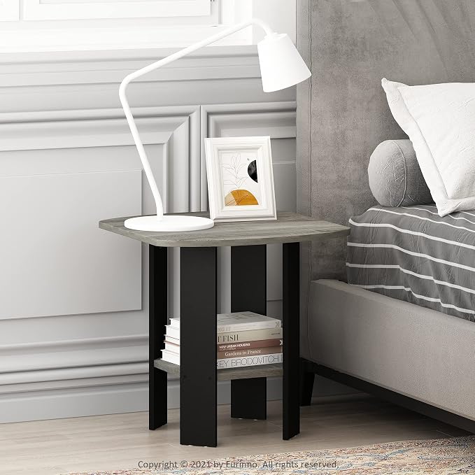 Furinno SIMPLE DESIGN Side Table, 2-Tier Modern End Table with Soft Edges, Open Shelves Night Stand, Bedside Table, for Living Room, Bedroom, French Oak - Image 2