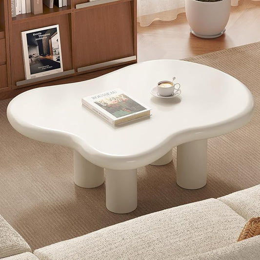 Guyii 35.43" Cloud Coffee Table, Cream White Coffee Table for Living Room, Cartoon Irregular Indoor Tea Table, Modern End Table with 4 Legs