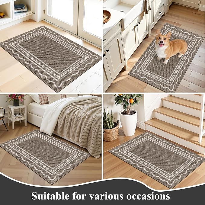 Ileading Indoor Door Mat 2x3ft, Absorbent Dog Muddy Paws Mats, Low-Profile Entrance Small Runner Carpet with Non-Slip Rubber Backing, Washable Inside Welcome Mat for Hallway,Entryway,Kitchen (Brown) - Image 7