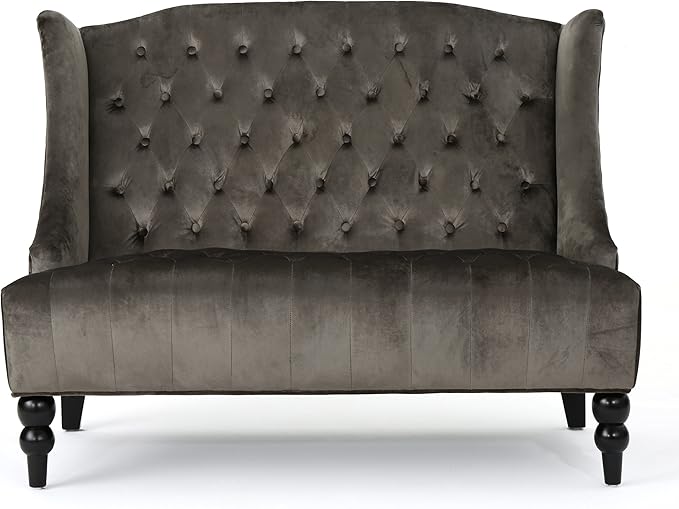 Modern Tufted Velvet Wingback Loveseat, Tufted Velvet 2 Seat Couch Sofas with High Back Thick Padded Cushioned Seats for Living Room, Victorian Style, Grey