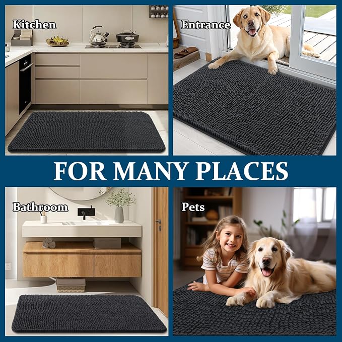 OLANLY Dog Door Mat for Muddy Paws 36x24, Absorbs Moisture and Dirt, Absorbent Non-Slip Washable Doormat, Quick Dry Chenille Mud Mat for Dogs, Entry Indoor Entryway Carpet for Inside Floor, Dark Grey - Image 8