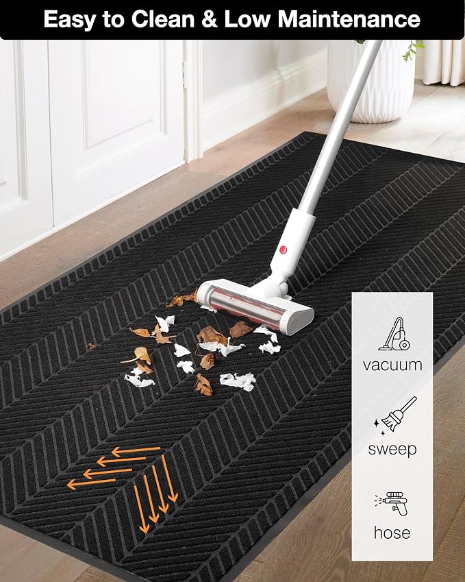 3′ x 5′ Heavy Duty Front Door Mat Indoor Outdoor Entrance, Easy Clean Non-Slip All Weather Commercial Floor Mat for Entryway, No Curling Waterproof Porch Rug (36" x 60", Black) - Image 4