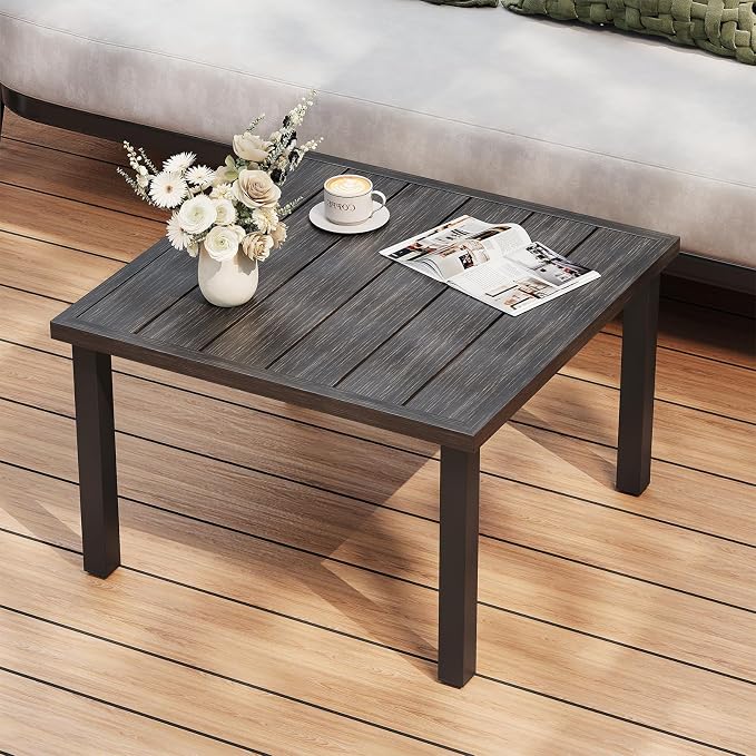ONBRILL Outdoor Coffee Table, 28 Inch Square Patio Coffee Table, Metal Coffee Table for Porch, Backyard, Poolside, Balcony - Brown - Image 8