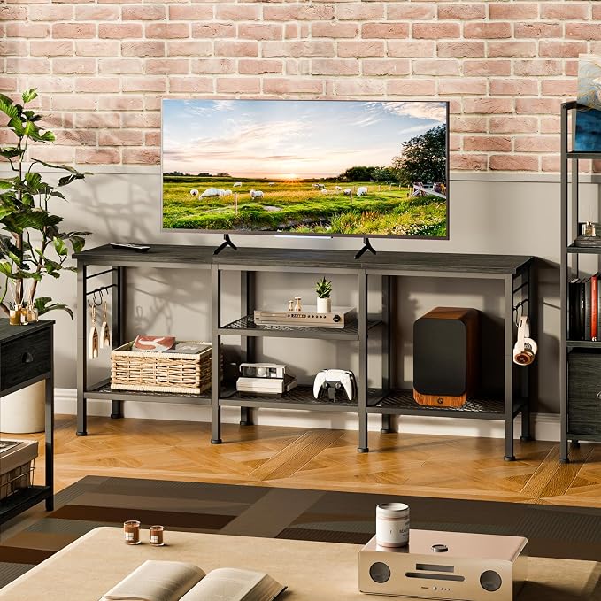 Furologee TV Stand for TVs up to 55 Inch, Entertainment Center with Open Storage Shelves, Media Console Table with Soundbar Shelf for Living Room, Bedroom, Black Oak - Image 6