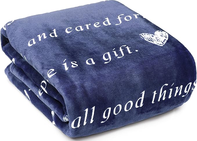 Compassion Blanket (Brand)- Strength Courage Super Soft Warm Hugs, Get Well Gift Blanket Plush Healing Thoughts Positive Energy Love & Hope (Blue, 50 x 60 Fleece)