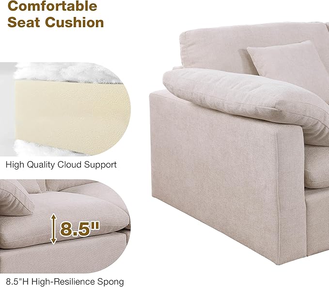 144-Inch Oversized L-Shaped Symmetrical Sectional Cloud Sofa,Modern 8 Seat Modular Cloud Sofa Luxury Convertible Couch with 6 Pillows and Movable Ottoman for Living Room