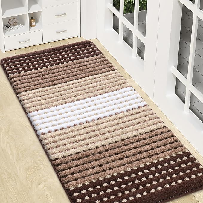 Kitinjoy Indoor Outdoor Door Mat, 47x20 Non-Slip Absorbent Dirt Trapper, Low-Profile Washable Inside Entrance Front Floor Mat, Sturdy Soft Entry Dotted Ombre Doormats for Entryway, Brown by Kitinjoy