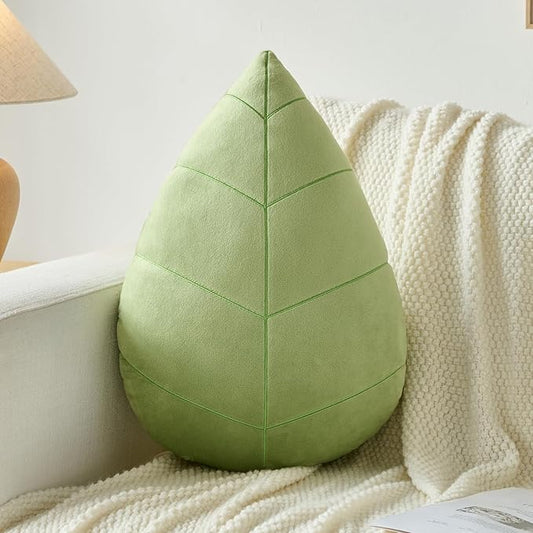 Leaf Pillow, Cute Decorative Throw Plant Pillow Aesthetic Decor Nature Pillow for Bed Couch, Leaves Shaped Pillow Perfect for Bedroom Living Room (Light Green 2, 15 Inches)