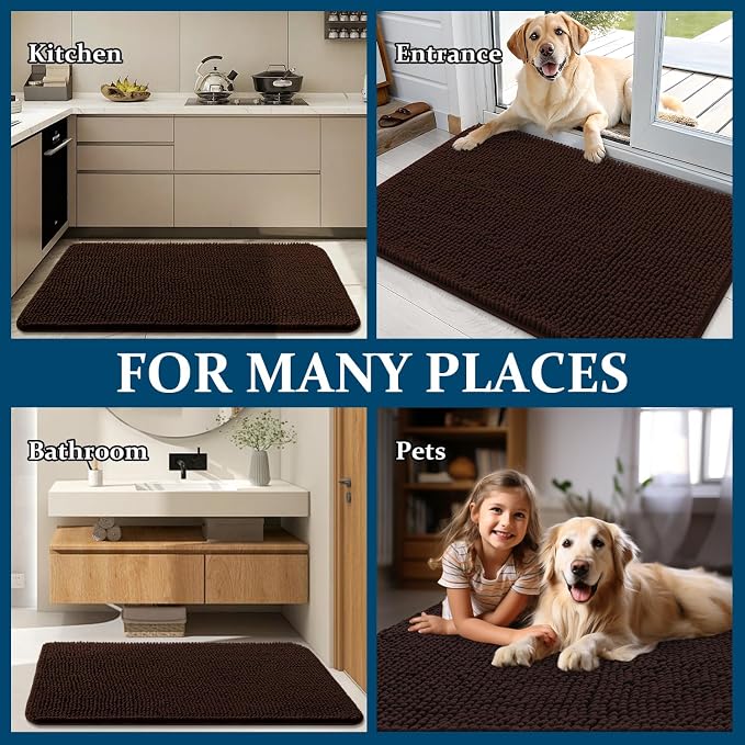 OLANLY Dog Door Mat for Muddy Paws 24x16, Absorbs Moisture and Dirt, Absorbent Non-Slip Washable Doormat, Quick Dry Chenille Mud Mat for Dogs, Entry Indoor Entryway Carpet for Inside Floor, Brown - Image 8