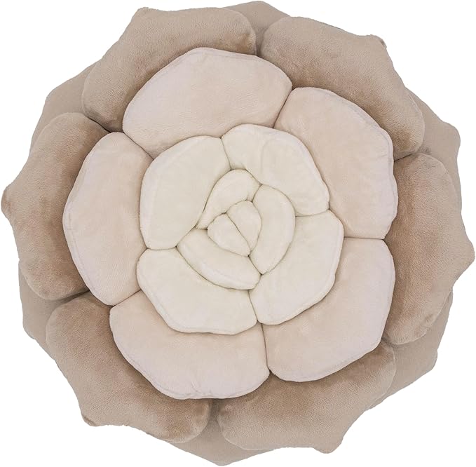 Throw Pillow in Monochromatic Colors - Flower Shaped Pillow – Soft Plush Floral Throw Pillow for Bed, Couch, Sofa & Kids Room | Cute Fluffy Bloom Cushion for Aesthetic Room Decor (Beige)