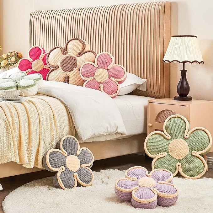 Kcvvcr Flower Pillow, Soft Shaped Floor Cushion, Decorative Throw Pillow, Seating Cushion, Plush Room Decor Pillows for Sofa Couch Bed (13.7 Inch, Ivory)