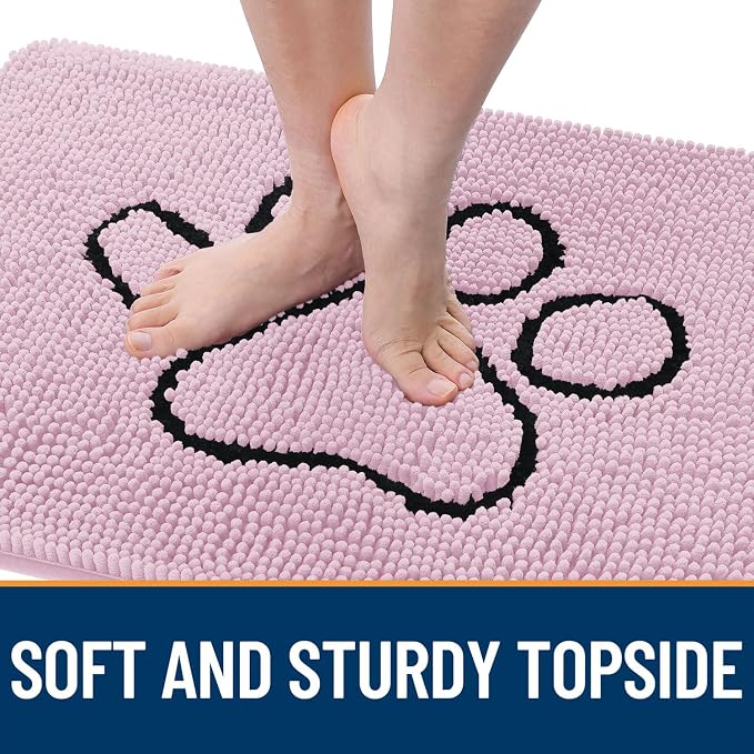 OLANLY Dog Door Mat for Muddy Paws 36x24, Paw Print Design, Absorbs Moisture and Dirt, Non-Slip Washable Doormat, Quick Dry Chenille Mud Mat for Dogs, Entry Indoor Entryway Carpet, Dusty Rose - Image 4